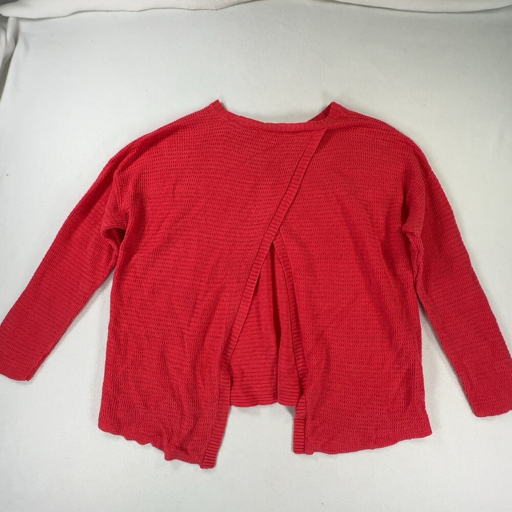 Eileen Fisher Waffle Knit Crewneck Sweater Hi-Low Hem Red Women's Size Large - Picture 16 of 16